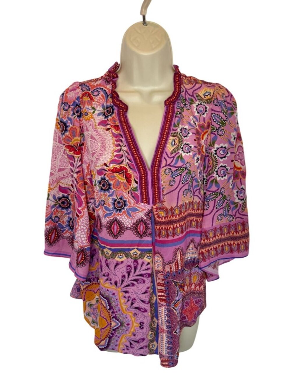 Hale Bob Janessa Silk Bell Sleeve Top - Size XS - Picture 2 of 6